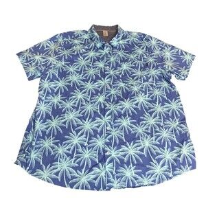 Hurley Men’s Size XXL Button Down Shirt Sleeve Hawaiian Blue Palm Tree Print